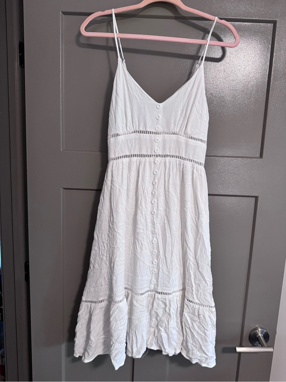 Ally Australia White Eyelet Midi Spaghetti Strap Dress with zip back closure